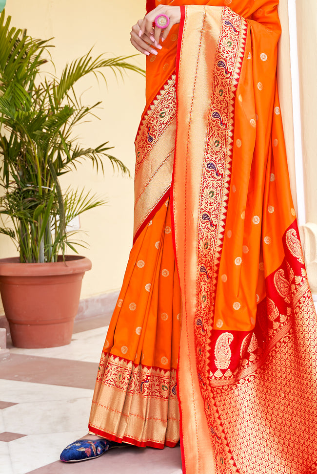 Orange With Red Border Silk Traditional Saree