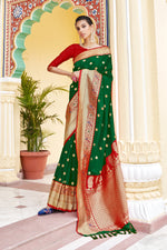 Hunter Green With Red Border Silk Traditional Saree