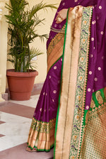 Berry Pink With Green Border Silk Traditional Saree