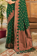 Dark Green With Golden Silk Traditional Saree