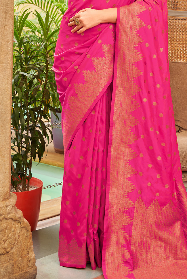 Pink With Golden Border Silk Traditional Saree