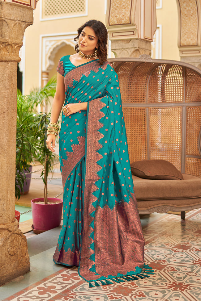 Mint Green With Golden Border Silk Traditional Saree