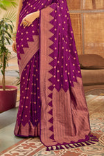 Dark Purple With Golden Border Silk Traditional Saree