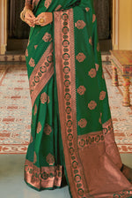 Hunter Green With Golden Border Silk Traditional Saree
