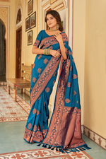 Indigo Blue With Golden Silk Traditional Saree