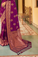 Dark Magenta With Golden Border Silk Traditional Saree