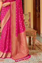 Hot Pink With Golden Border Silk Traditional Saree