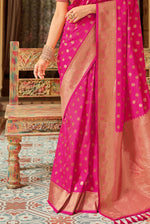 Hot Pink With Golden Border Silk Traditional Saree
