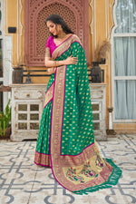 Sea Green With Pink Border Silk Traditional Saree