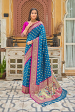 Blue With Pink Border Silk Traditional Saree