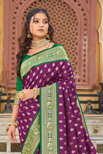 Magenta With Green Border Silk Traditional Saree