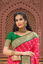 Candy Red With Green Border Silk Traditional Saree