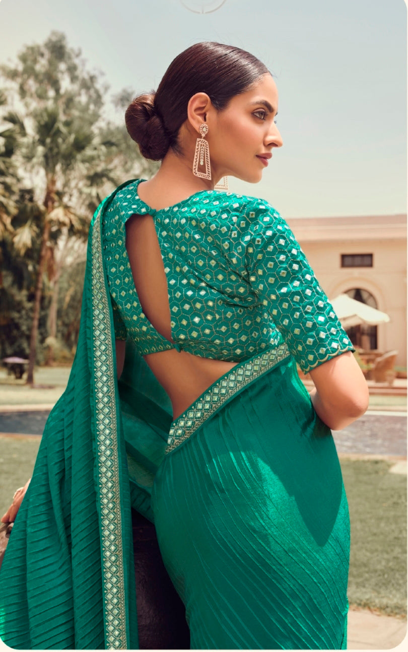 Forest Green Banarasi Silk Saree With Designer Embroidery Blouse – Bahuji -  Online Fashion & Lifestyle Store