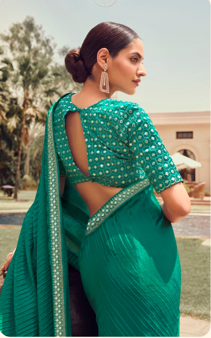 Sarees | Saree With Blouse 🦜 Parrot Green Color | Freeup