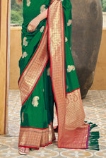 Dark Green With Red Border Silk Traditional Saree