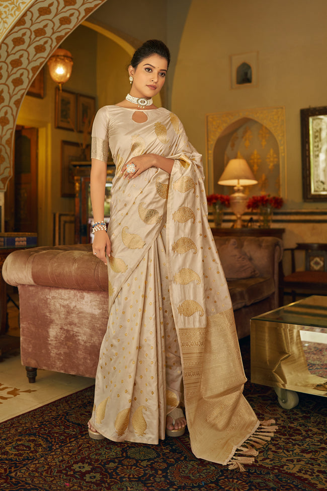 Beige With Golden Pallu Silk Traditional Saree