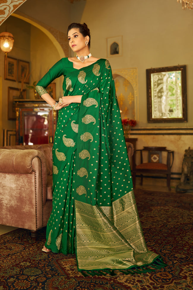 Pine Green With Golden Pallu Silk Traditional Saree