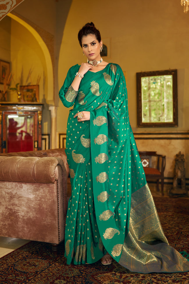 Dark Green With Golden Pallu Silk Traditional Saree