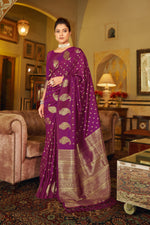 Dark Purple With Golden Pallu Silk Traditional Saree