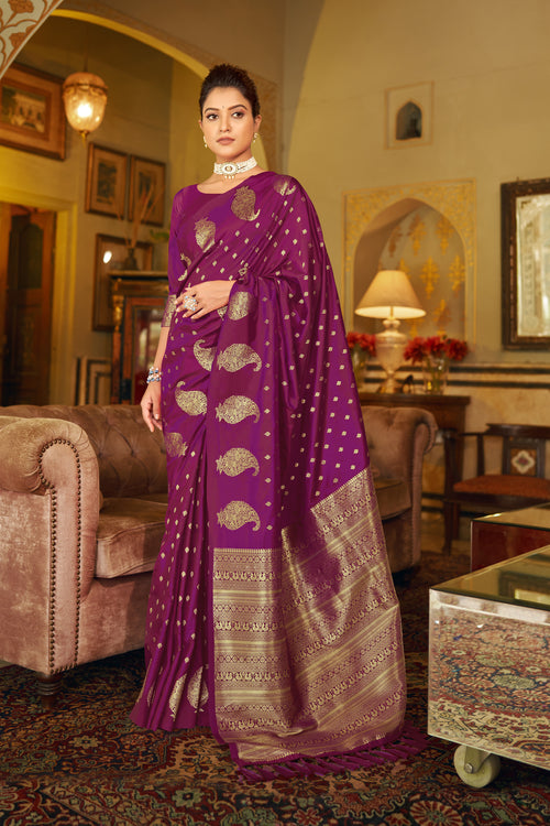 Dark Purple With Golden Pallu Silk Traditional Saree