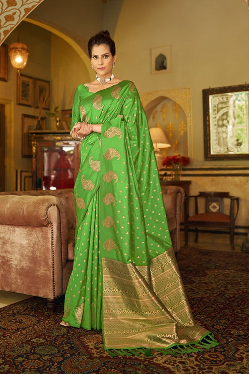 Lime Green Silk Traditional Saree