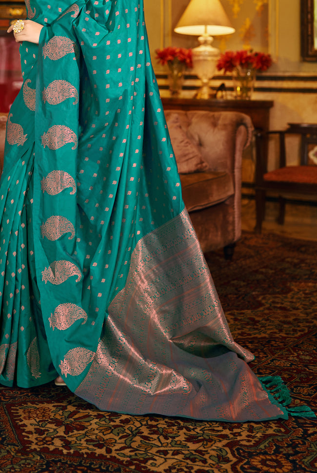 Teal with Golden Pallu Silk Traditional Saree