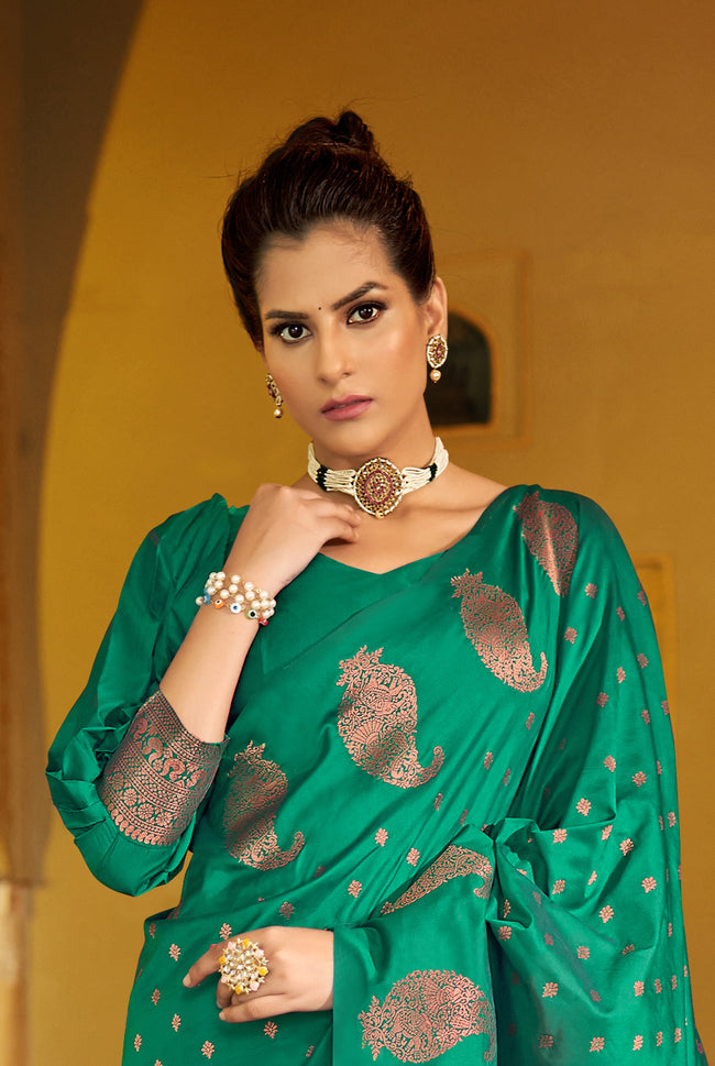 Green With Golden Pallu Silk Traditional Saree