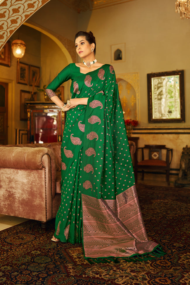 Forest Green With Golden Pallu Silk Traditional Saree