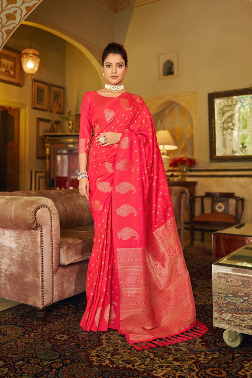 Warm Red With Golden Pallu Silk Traditional Saree