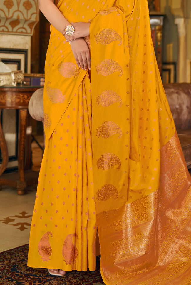 Mustard With Golden Pallu Silk Traditional Saree