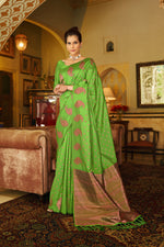 Lime Green With Golden Pallu Silk Traditional Saree