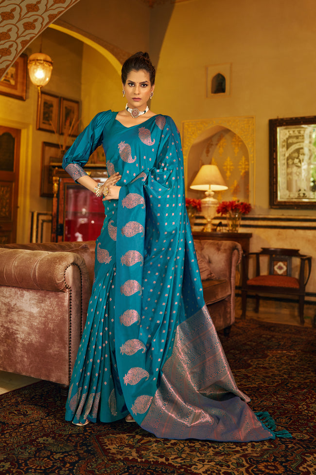Blue With Golden Pallu Silk Traditional Saree