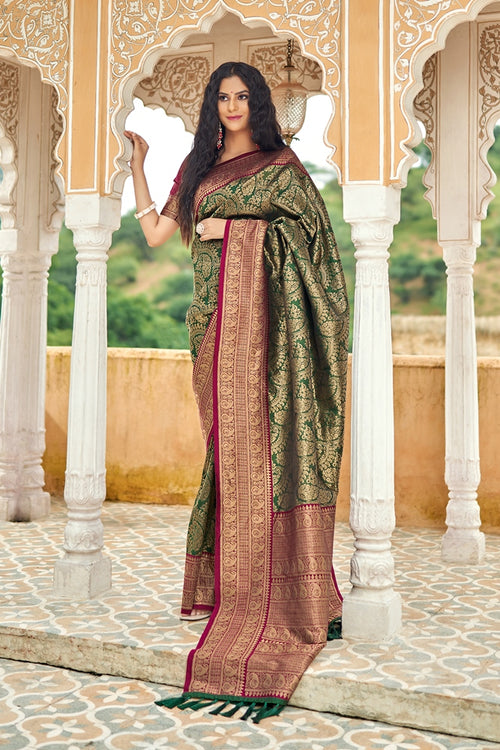 Olive Green Traditional Saree