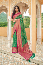 Emerald Green With Pink Border Silk Traditional Saree