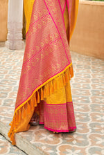 Amber Yellow With Pink Border Silk Traditional Saree