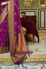 Dark Magenta With Green Border Silk Traditional Saree