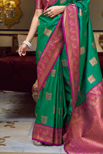 Forest Green With Pink Border Silk Traditional Saree