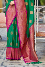 Dark Green With Pink Border Silk Traditional Saree