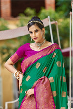 Dark Green With Pink Border Silk Traditional Saree