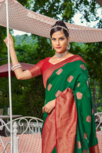 Bottle Green With Red Border Silk Traditional Saree