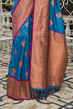 Dark Blue With Pink Border Silk Traditional Saree