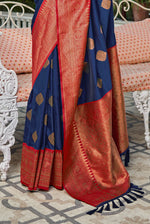 Royal Blue With Red Border Silk Traditional Saree