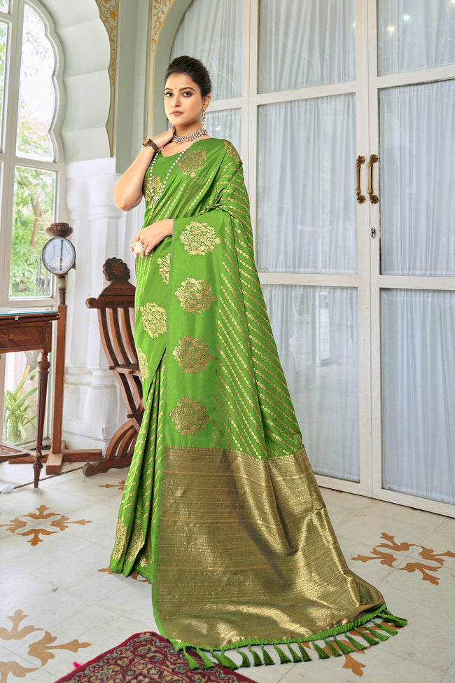 Parrot Green Silk Traditional Saree