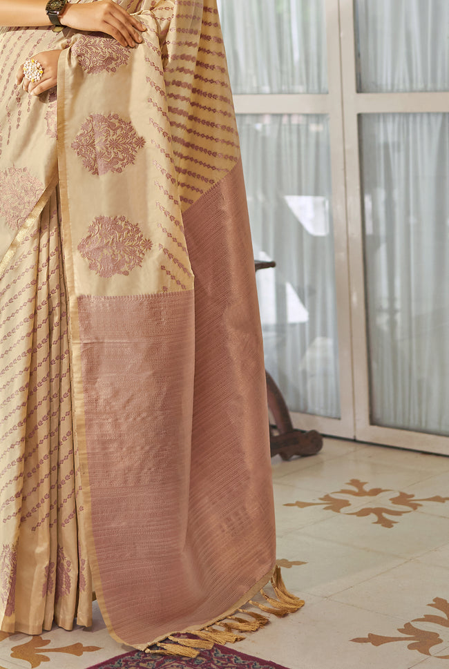 Beige Silk Traditional Saree