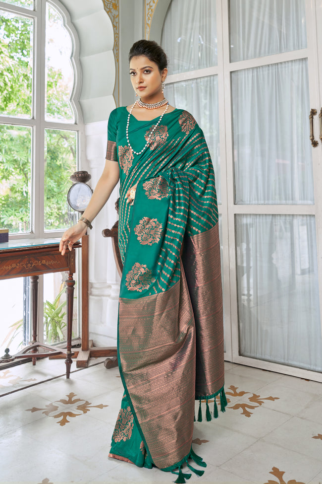 Blue-Green Silk Traditional Saree