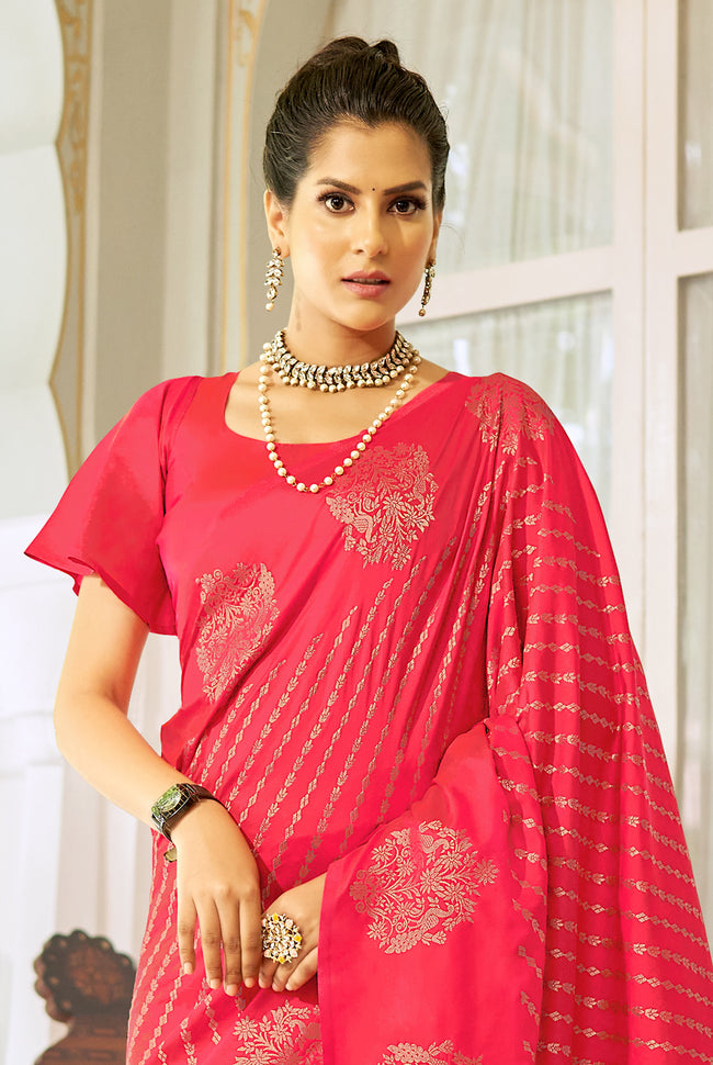 Candy Red Silk Traditional Saree