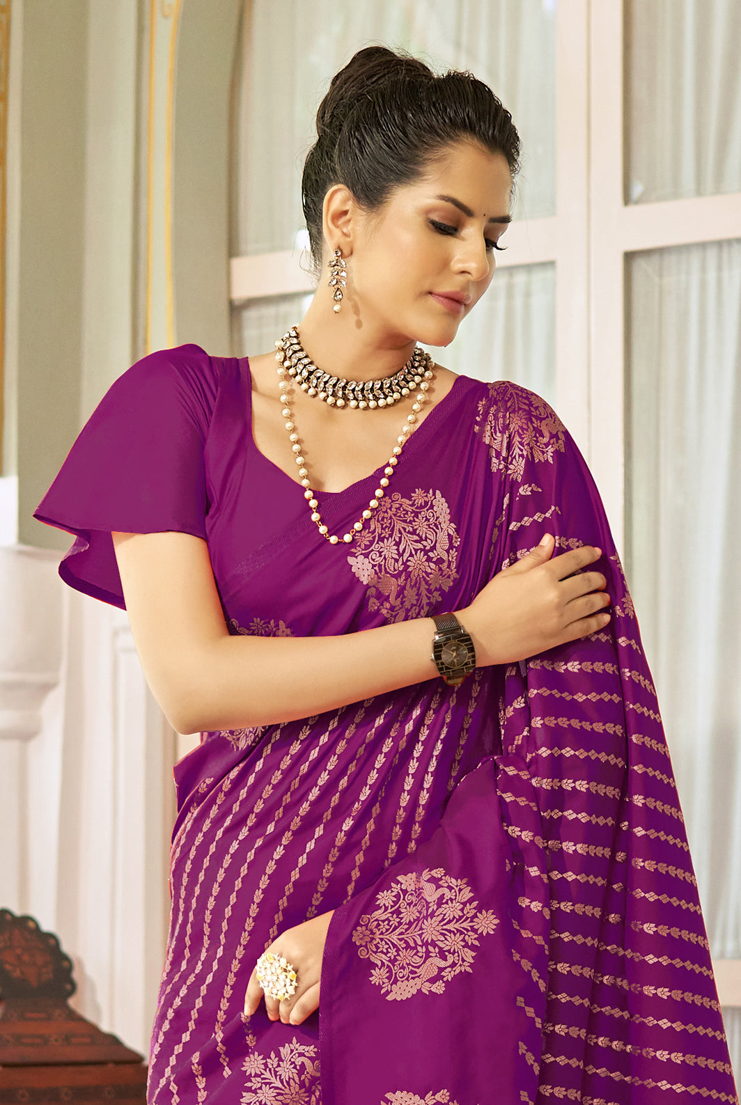 Shreya Embroidered Crepe Saree - Purple – Kavitha Gutta