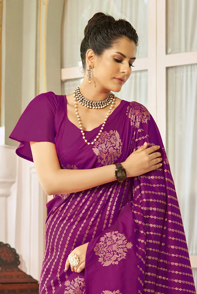 Dark Purple Silk Traditional Saree
