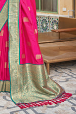 Punch Pink With Green Border Silk Traditional Saree