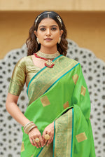 Pastel Green With Teal Border Silk Traditional Saree
